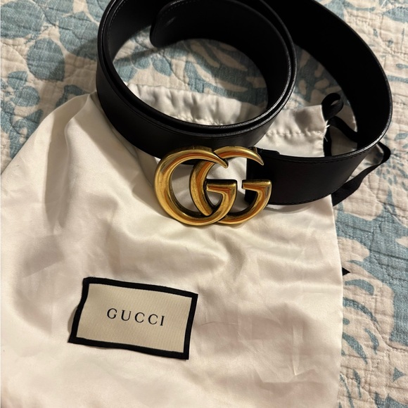 Gucci Black Belt with Gold GG Buckle